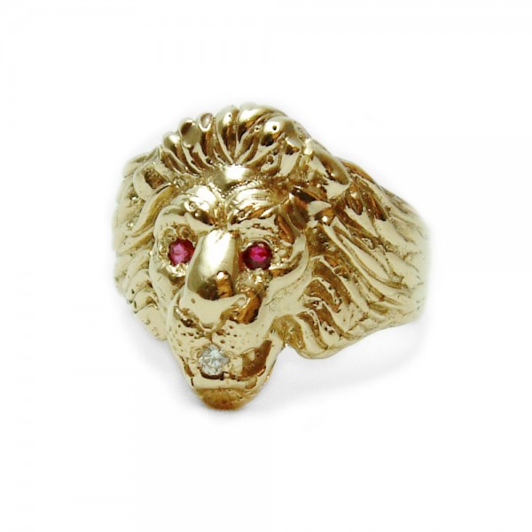 Gold Lion Ruby Eyes Ring | Mens | Kokkinos Creative Jewelers