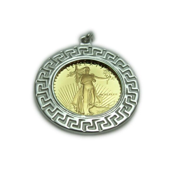 Greek Key & Coin Pendant