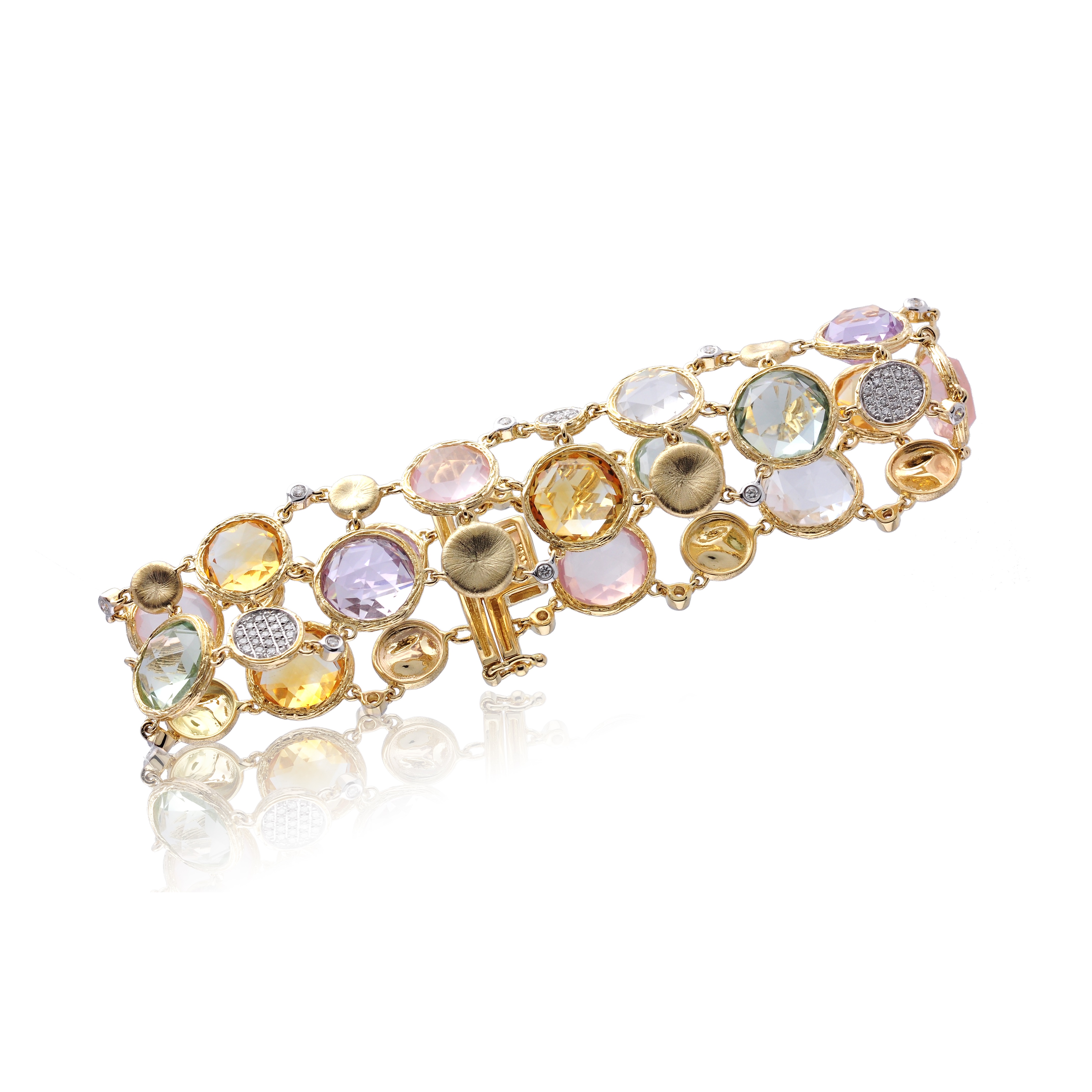 Tourmaline & Rainbow Fluorite Bracelet in Gold - Seyana Jewelry