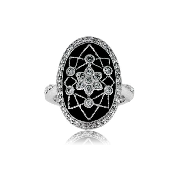 14K White Gold Black Onyx And Diamond Ring