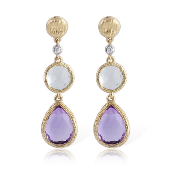 14K Yellow Gold Amethyst And Diamond Earrings