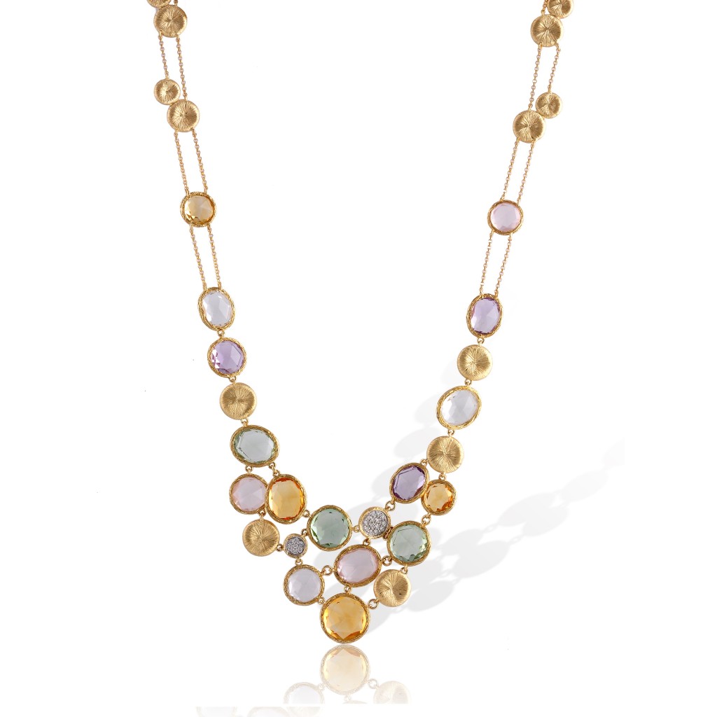 14K Yellow Gold Amethyst, Citrine Pink Tourmaline And Diamond Necklace ...