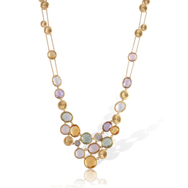 14K Yellow Gold Amethyst, Citrine Pink Tourmaline And Diamond Necklace