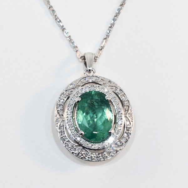 14K White Gold Emerald and Diamond Pendant0 | Kokkinos Creative Jewelers